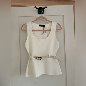 Zara Cream Sleeveless Peplum Top with Belt